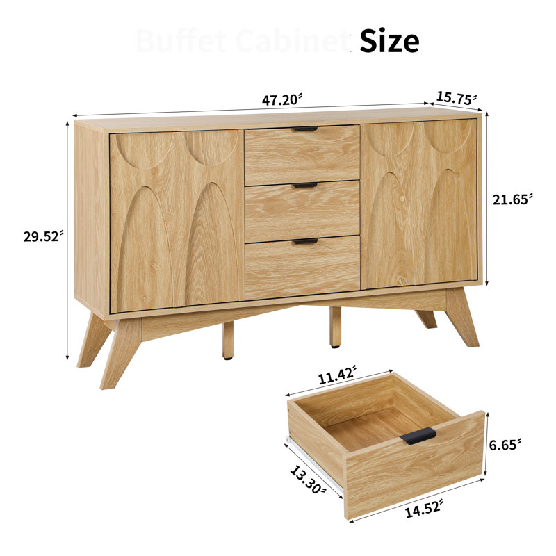 47"Sideboard with 3 Drawer, Yellow
