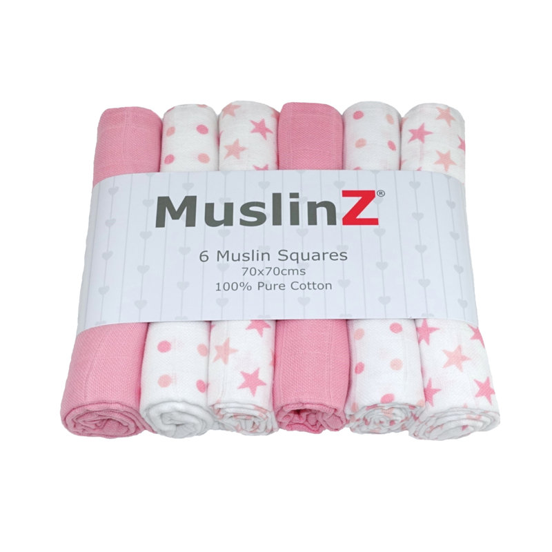 Losurdo MuslinZ Baby Muslin Squares 100% Cotton, Pink Star