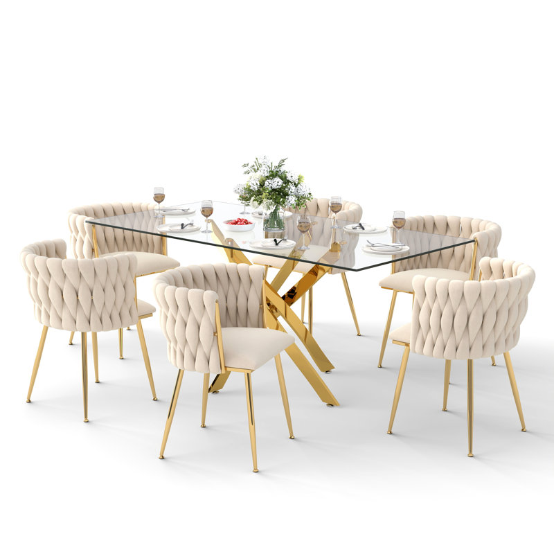 Ensemble de salle à manger Antli, Beige, 29.5"H x 63"L x 31.5"W, Doré