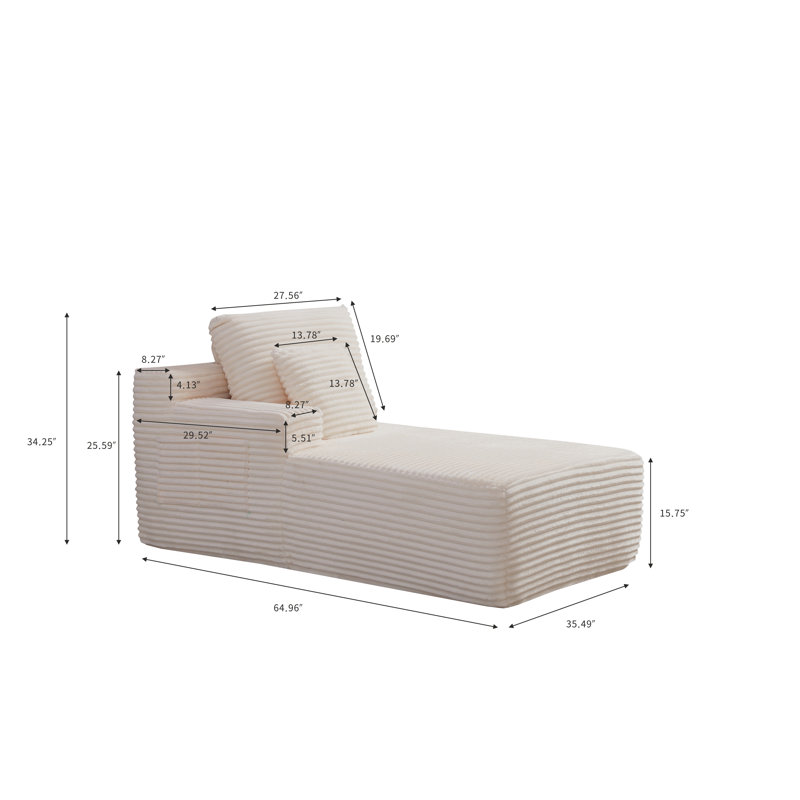 Chaise longue en velours côtelé beige, aucun assemblage requis, orientation gauche, emballage sous vide pour salon