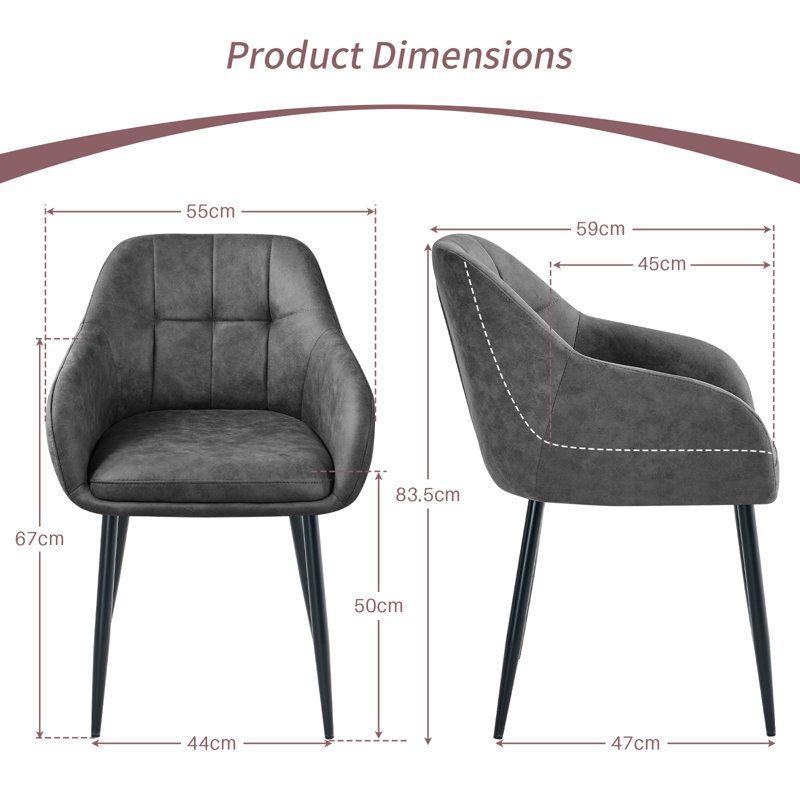 Modern Dining Chairs Suede With Thickened Seat Cushion and Cross-Hatch Pattern Design, Grey, 2