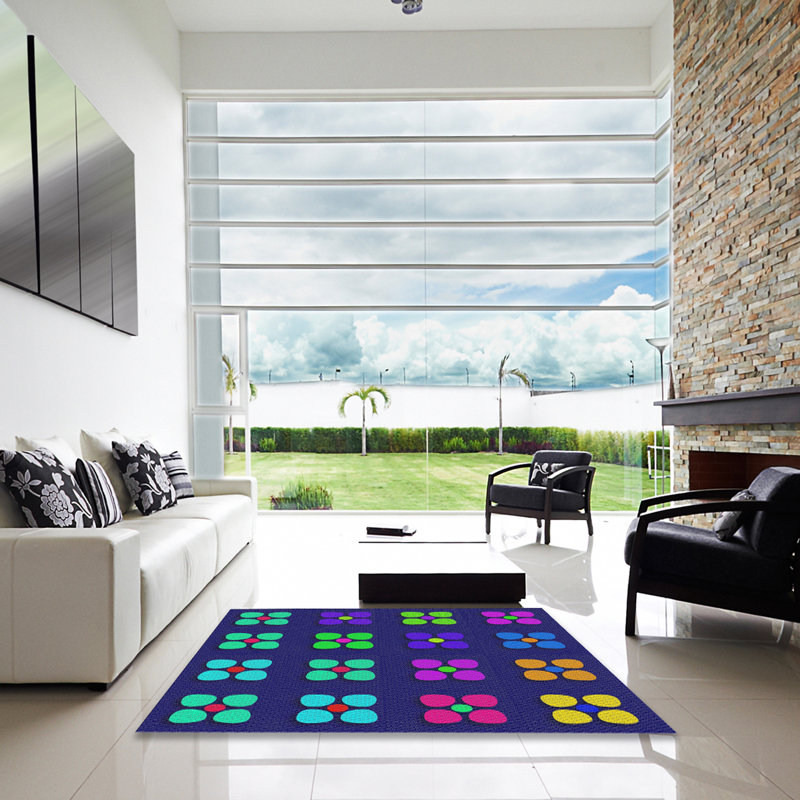 Tapis mauve/bleu à tisser électrique, Carré 6 pi