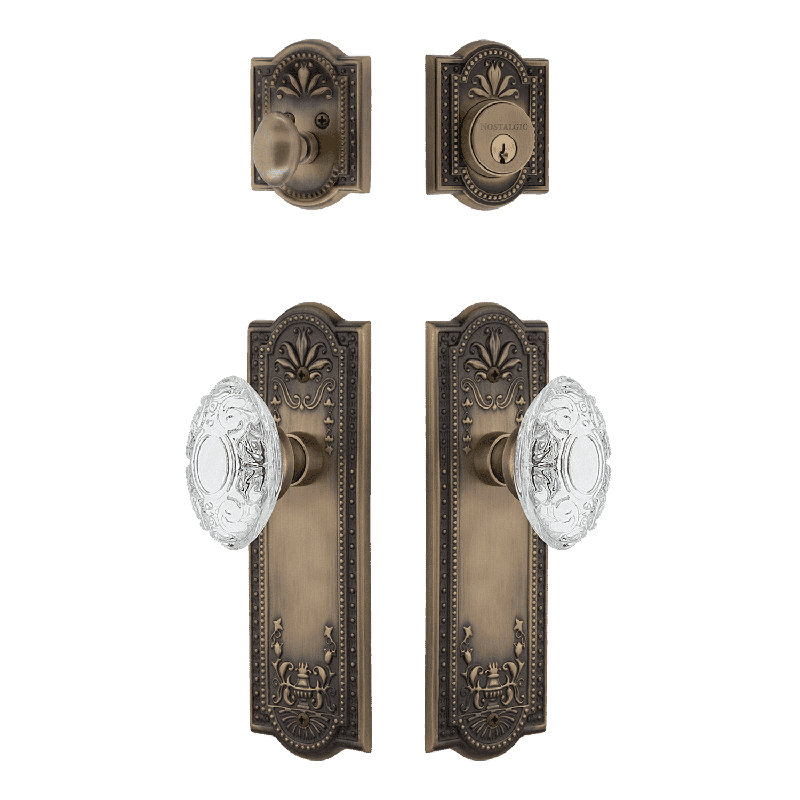 Nostalgic Warehouse Meadows Entry Set with Crystal Victorian Knob, Antique Brass, 2.75