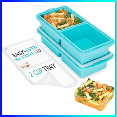 2-Cup Silicone Soup Freezer Tray With Lid - Extra Large Ice Cube Mold For Stews, Sauces, Broth | 4X 500Ml Portions | Oven, Dishwasher & Freezer Safe