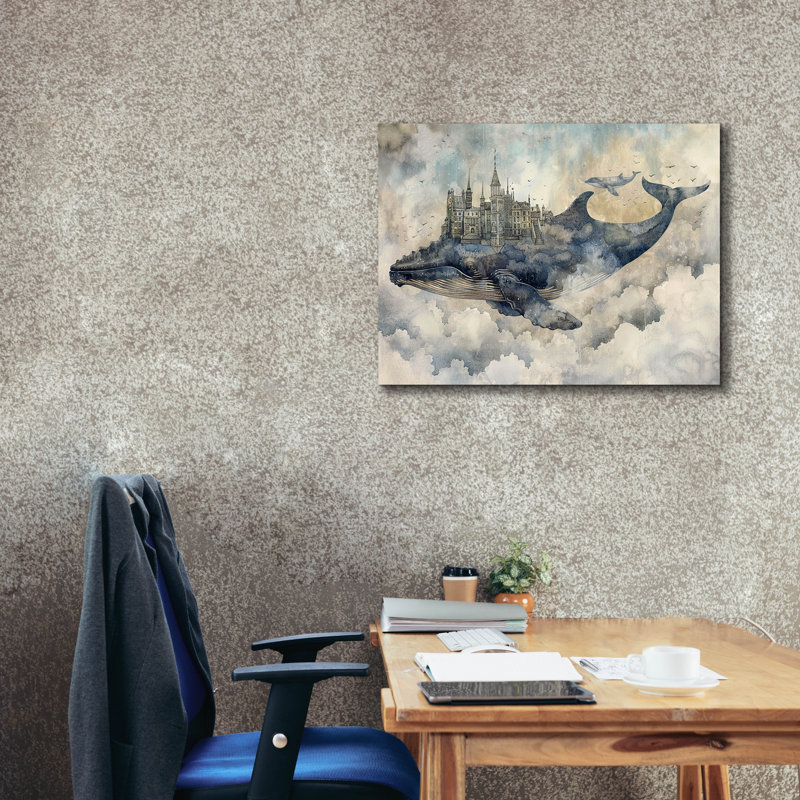 «Blue Whale And City» par Momart, art mural sur toile, H 26 po x l 34 po x P 1,5 po