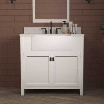 36'' Free Standing Single Bathroom Vanity with Engineered Stone Top -  Ebern Designs, 3A0F46E8147E470DB38E9CE8C0A50904