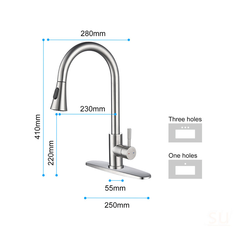 Robinet de cuisine avec douchette extractible, Nickel brossé