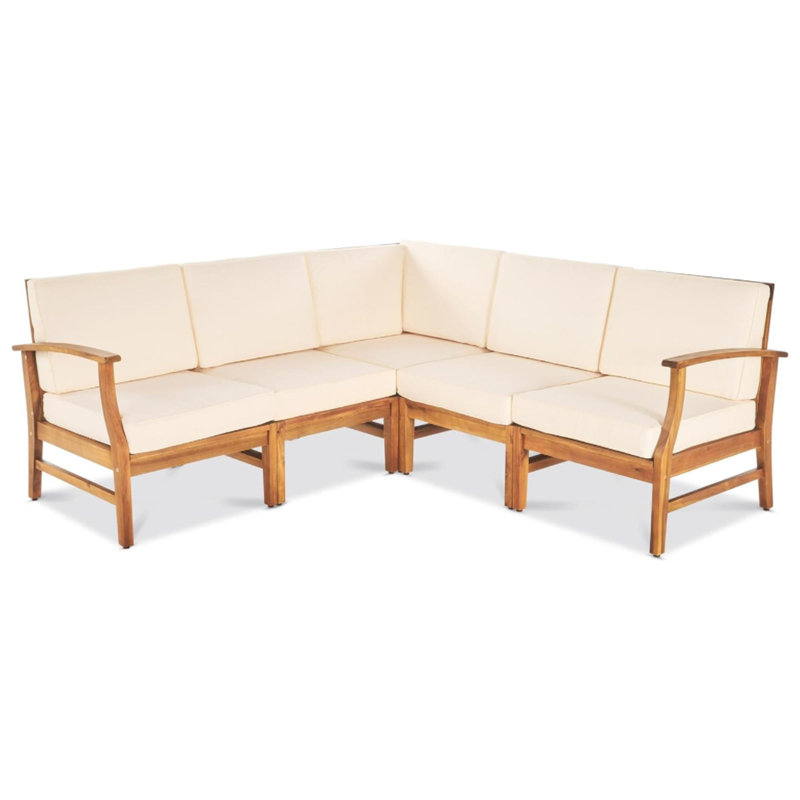 Ensemble de 5 sections d'extérieur en bois massif, Bois de chêne, Crème, crème