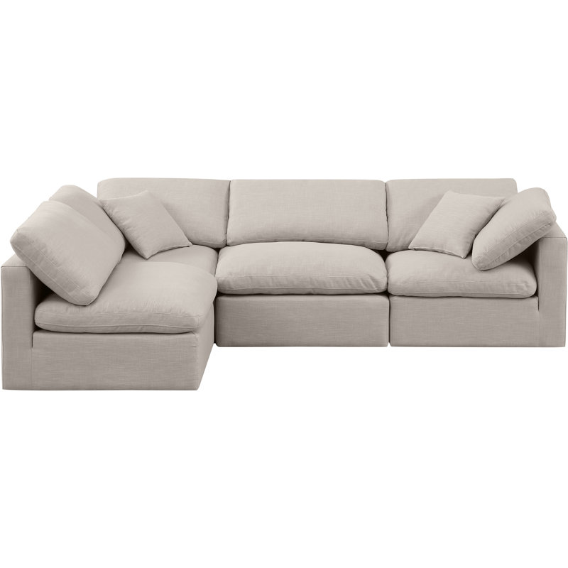 Izzet Upholstered L-Shaped Sectional Reversible, Beige Linen Textured Fabric
