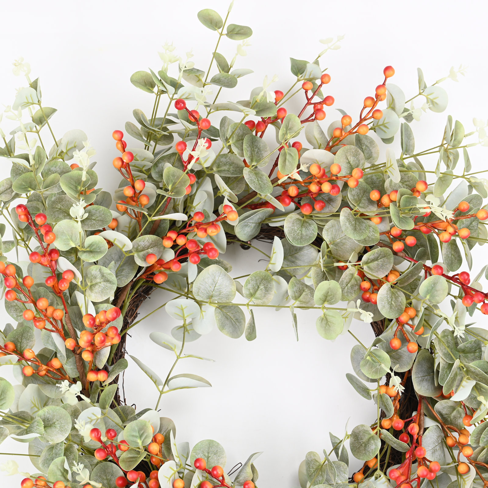 26" Handcrafted Berry Eucalyptus Wreath, Orange/Green
