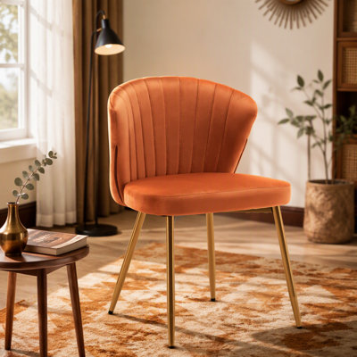 Armless Accent Chair, Channel Tufted Dining Chair with Metal Legs, Upholstered Side Chair for Living Room, Bedroom