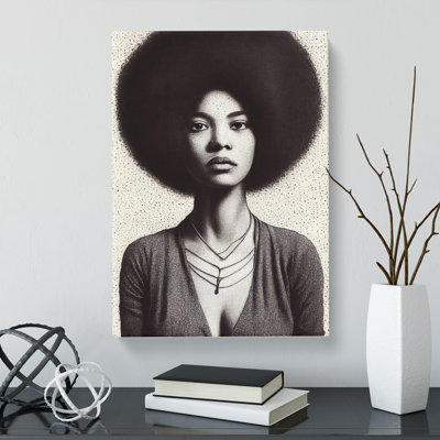 CAN-V0523-2942X Woman with Afro Stippling 1 Piece Wrapped Canvas Wall Art