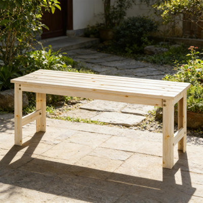 Backless Slatted Bench,Wood Outdoor Bench