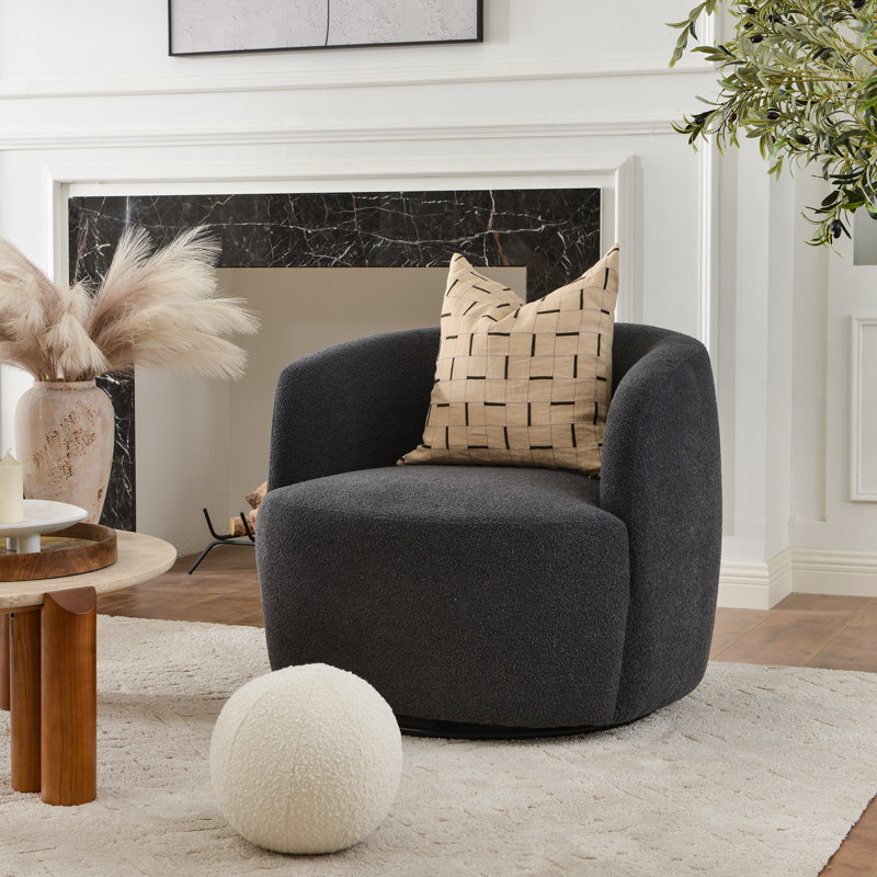 Jaydin 34" Wide Boucle Upholstered Swivel Armchair, Dark Gray Boucle