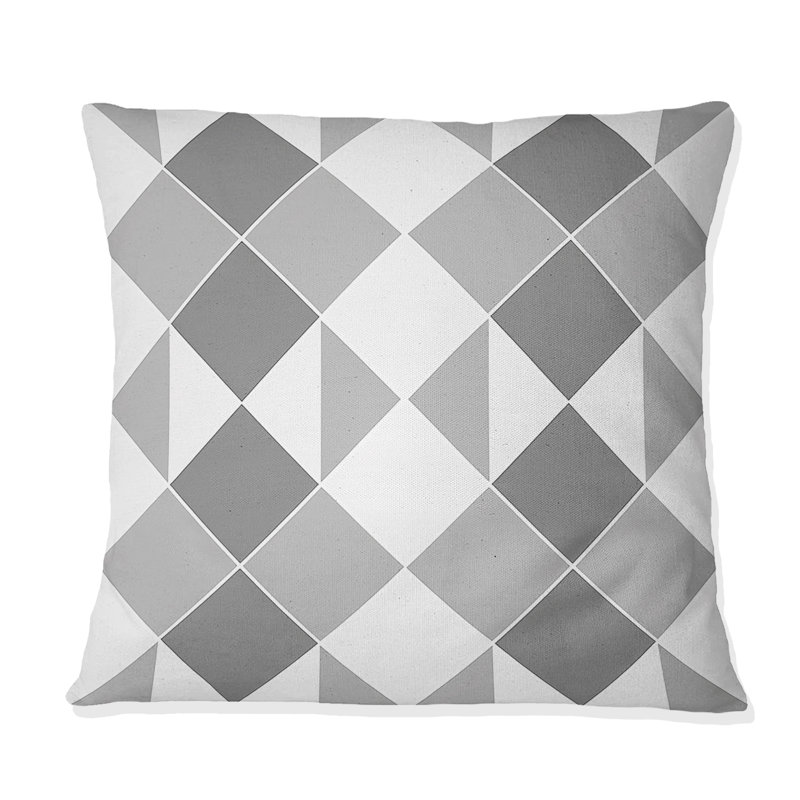 Coussin décoratif gris et blanc à motif argyle II, H 16 po x l 16 po