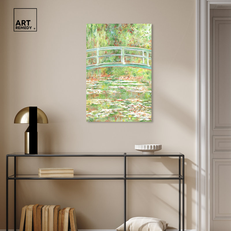 Impressionist Garden Bridge Canvas Art, 20" x 30", Green and White