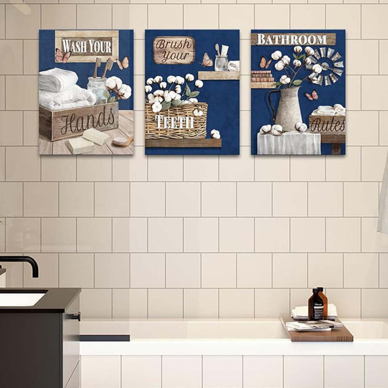 3 Piece Wrapped Canvas Wall Art, Navy