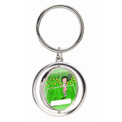 Personalized Tennis Player - Female Small Spinning Key Chain
