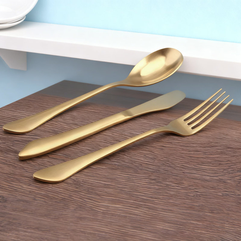 Service de couverts 40 pièces en acier inoxydable pour 8 personnes, ensemble de couverts à finition satinée or mat pour la maison et le restaurant, vaisselle allant au lave-vaisselle