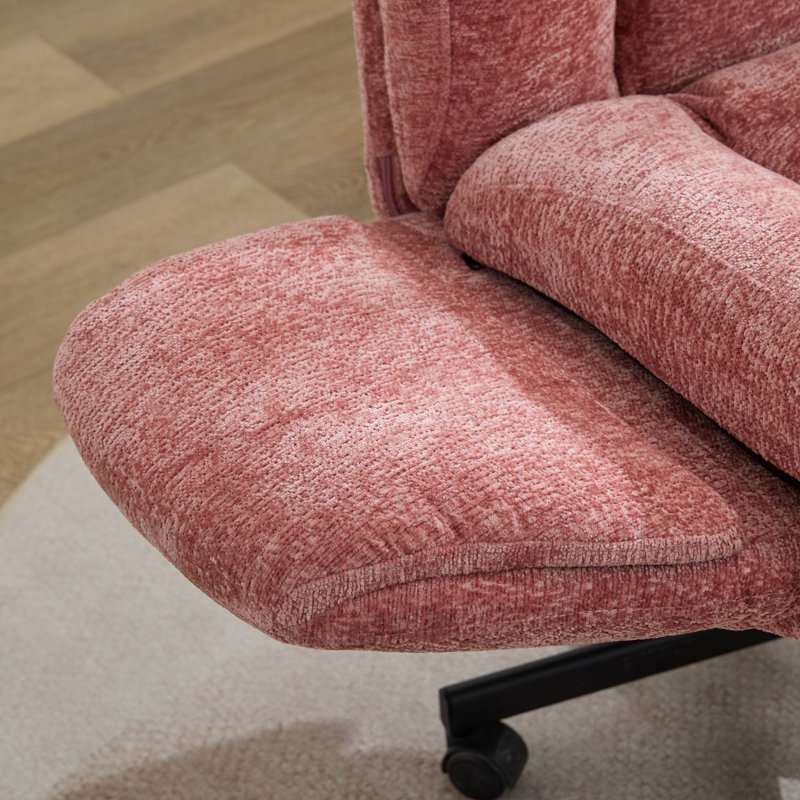 Chaise de bureau pivotante en chenille avec accoudoirs convertibles et coussin double pour bureau à domicile, crème, Rose