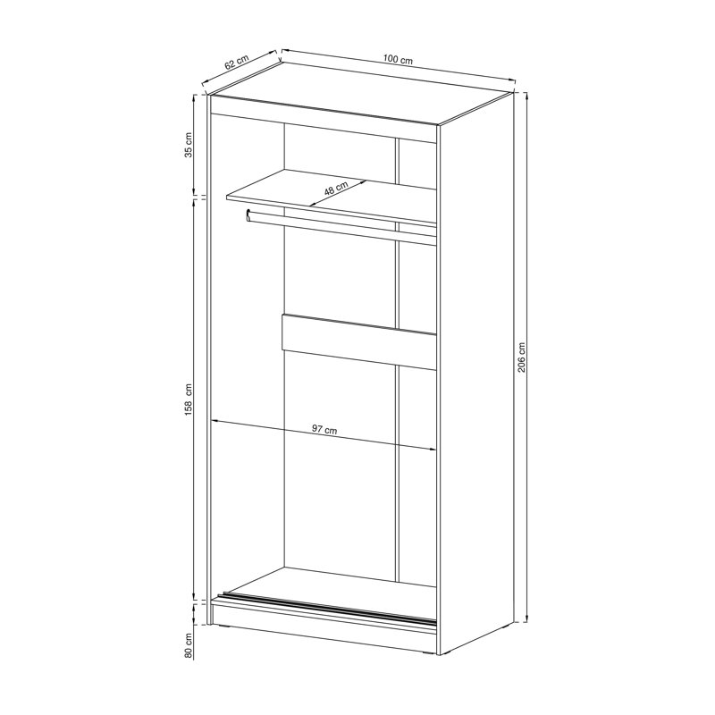 Crewe 2 Door Solid + Manufactured Wood Wardrobe, White Matte