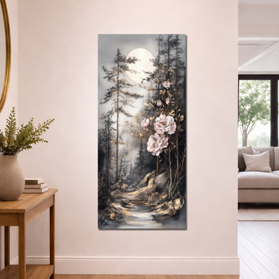 Reproduction d'art sur toile nordique doré gris givré et clair de lune II