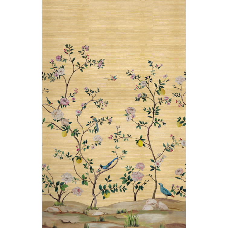 SEABROOK Argie Floral Grass Cloth Wallpaper | Perigold