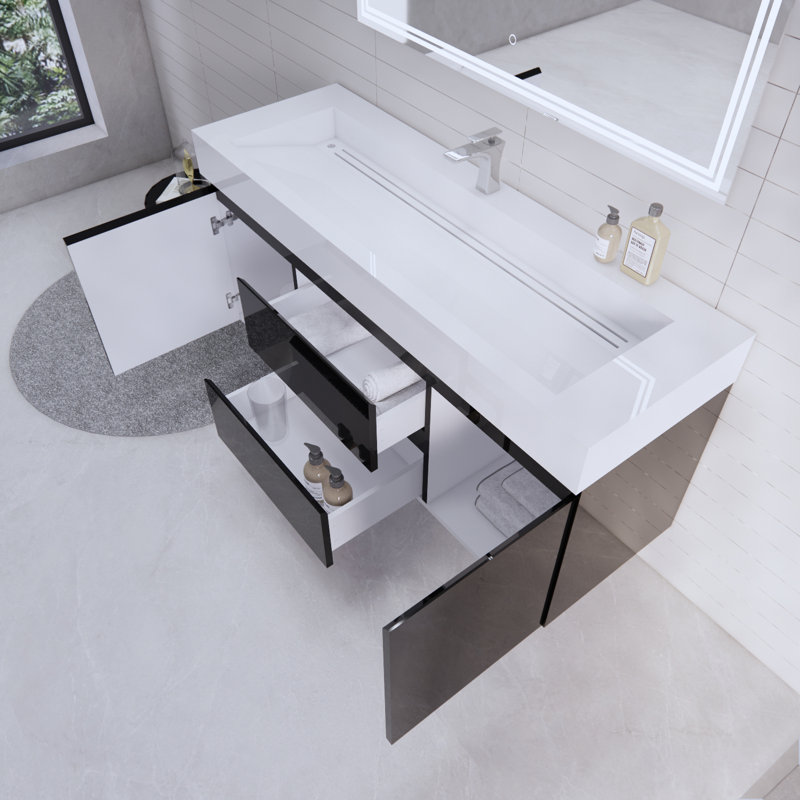 Babajide Bathroom Vanity with Acrylic Top, Glossy Black