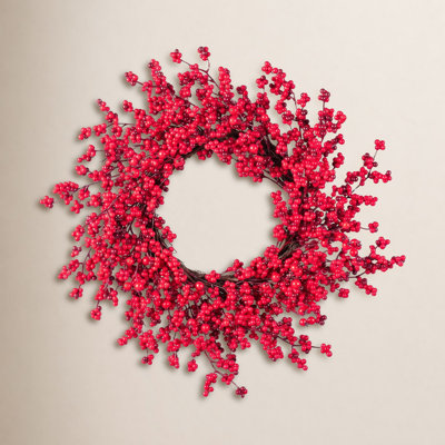 Couronne de Noël en forme de baie rouge 25 po, décoration de Noël artificielle, conception pleine et réaliste pour porte d'entrée ou mur