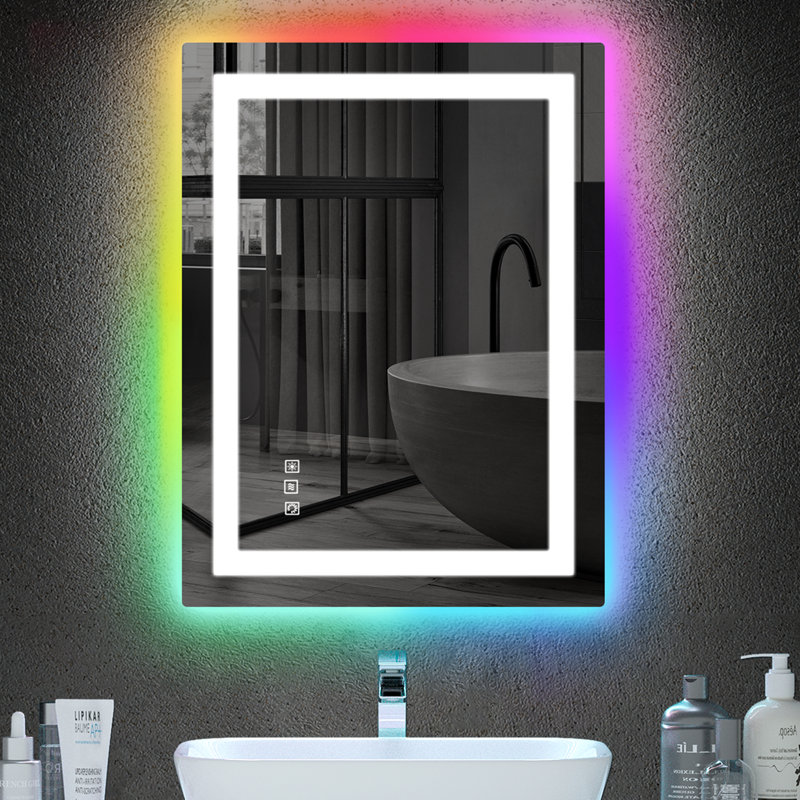Miroir de salle de bain / meuble-lavabo rétro-éclairé et rétro-éclairé à DEL avec verre trempé et ETL Gaulrapp, 28 po x 20 po