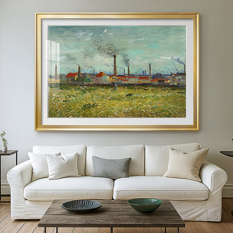 Usines à Clichy-Vincent van Gogh - reproduction d'art avec passe-partout et verre - 1887, 26.5x36.5, Framed Print, Gold