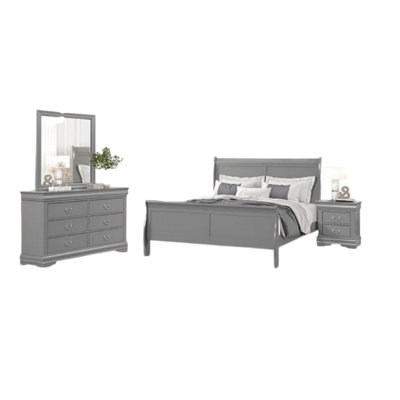 Ryla 4Pc Queen Bedroom Set With Nightstand, Dresser, Mirror In Classic by Benjara