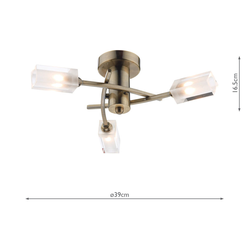 Nevaeh Glass Semi Flush Mount, Antique Brass