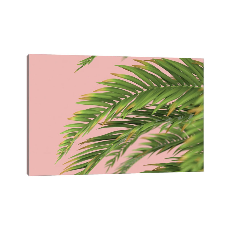 Palm Branch On A Peach Background I by Mike Kiev - Wrapped Canvas Painting, 20.32 cm H x 30.48 cm W