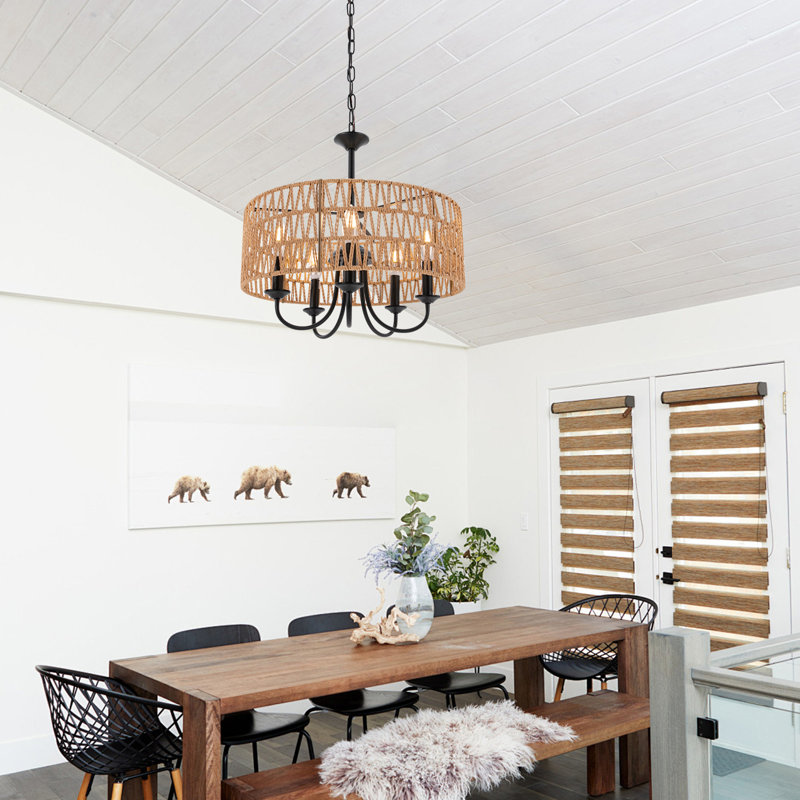 Lustre bohémien 5 lumières à hauteur réglable pour les salles à manger, les salons et les cuisines