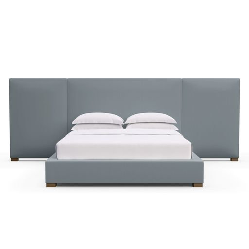 Upholstered Bed, Box Weave Linen Black Jack, Weathered, Twin