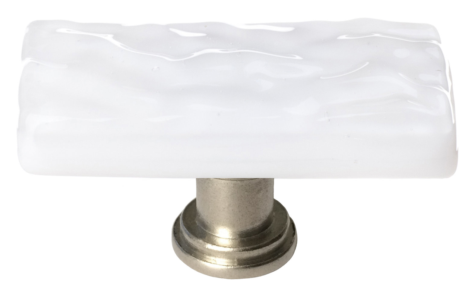 Glacier Skinny Rectangular Cabinet Knob, Satin Nickel, White