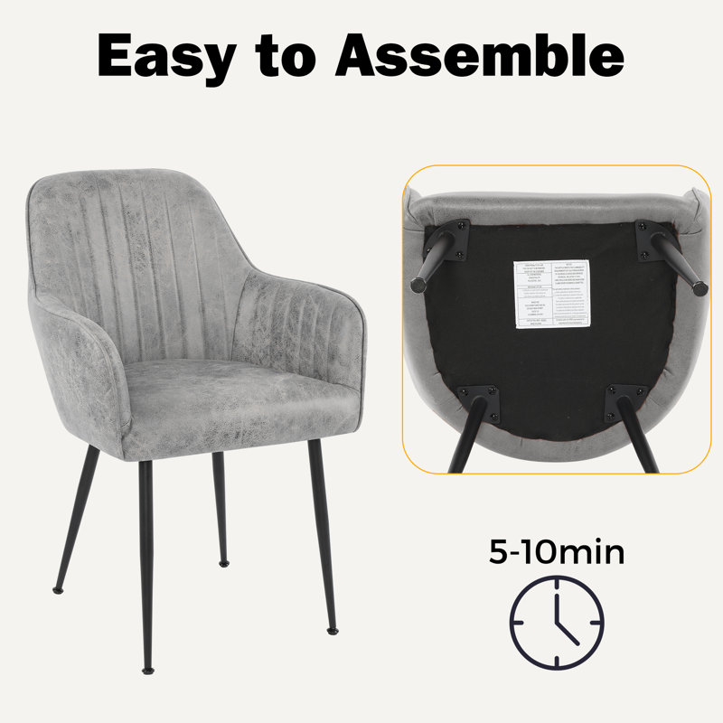 Aisaiah Velvet Fabric Upholstered Armchair, Modern Leisure Chair With Metal Legs, Gray Pu-like/Black