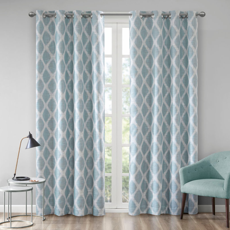 Rideau occultant en jacquard avec œillets, L 50,2 po x L 84,06 po, Turquoise