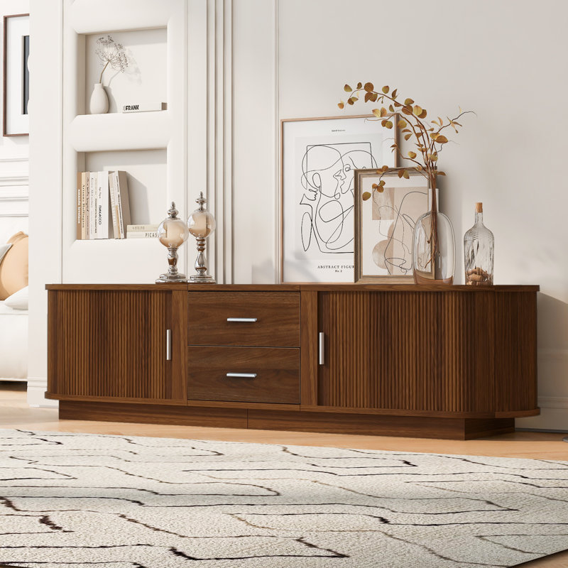 Modern Corner TV Stand 65 Inch Durable Mdf 1 Piece Antique Brown with Storage