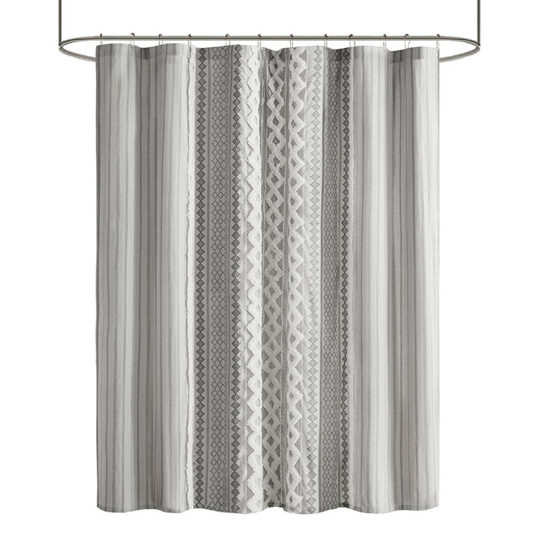 Rideau de douche en coton avec chenille, Gris