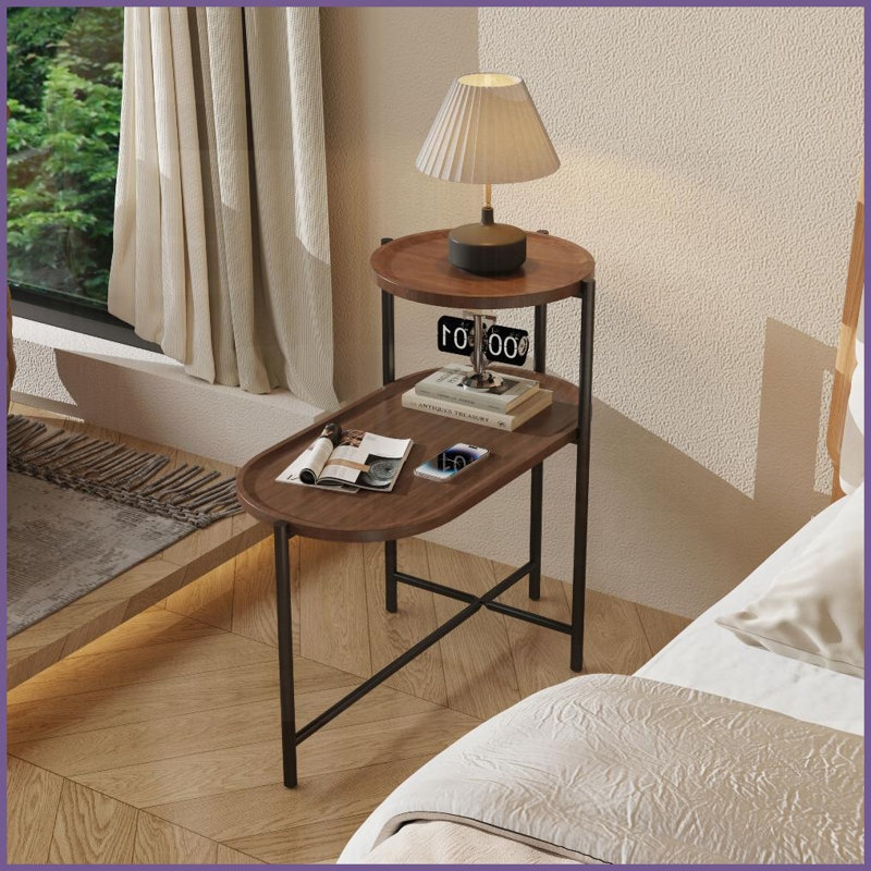Table basse de salon moderne noyer brun à 2 niveaux, surface facile à nettoyer et amp; Rangement peu encombrant