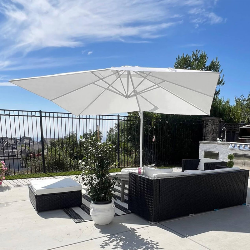 Rossanna White Pole 9' x 11' Rectangular Economical Large Cantilever Umbrella with White Base, White