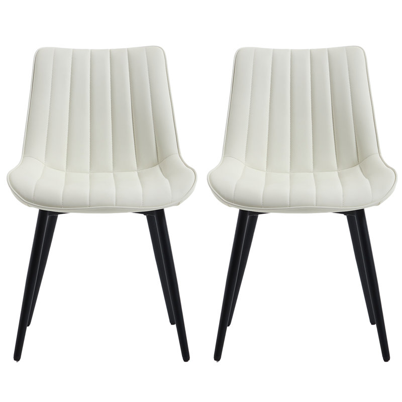 PU Leather Upholstered Dining Chairs, Modern Side Chairs with Metal Legs White (Set of 2), 2, White