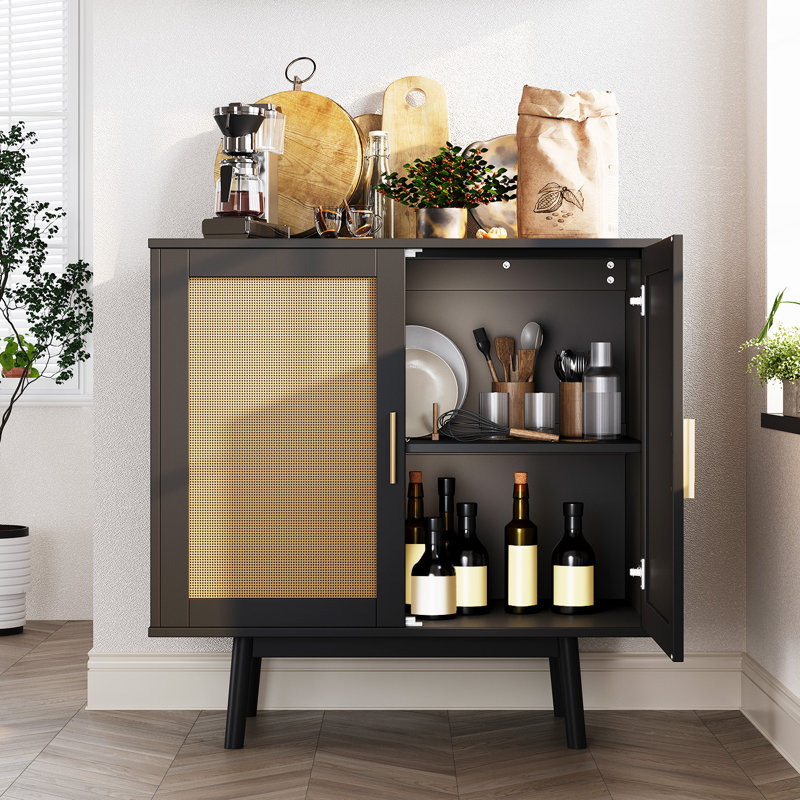 Aviram 31.5'' H Wicker Accent Chest, Sideboard with Adjustable Shelf, Black/Yellow