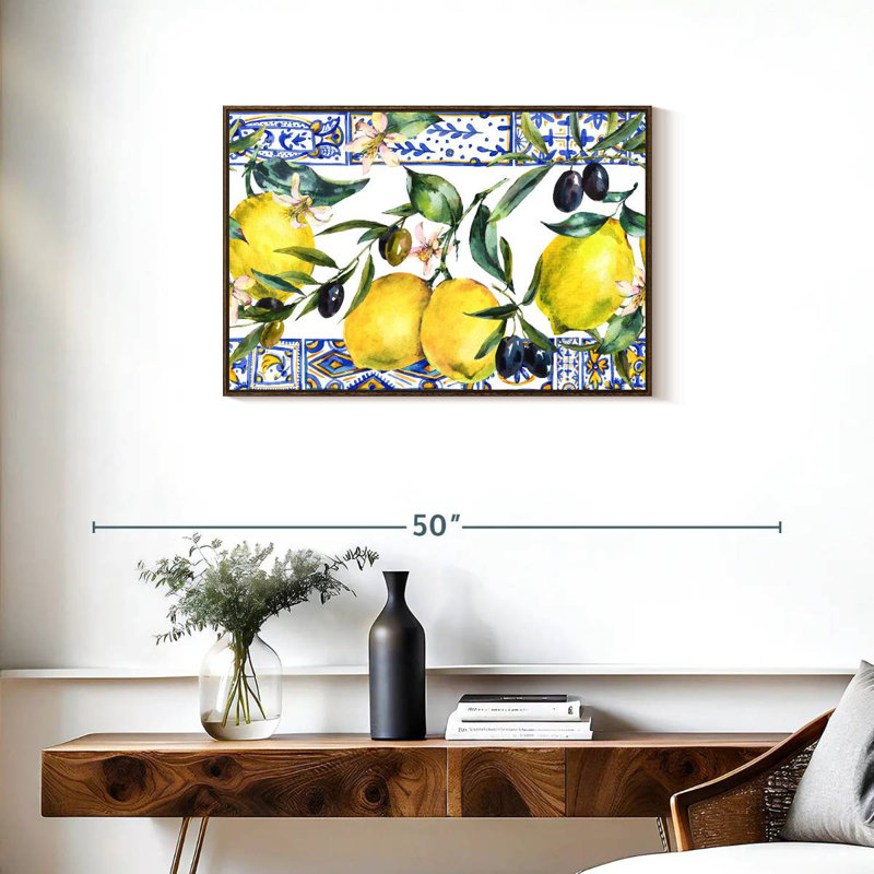 Citrons et olives, Cadre flottant noyer, 31 po x 21 po