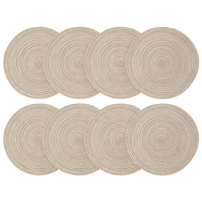Ensemble de 8 napperons de table en polyester tissé rond brun café de 15 pouces, résistant à la chaleur et anti-brûlure, Brun