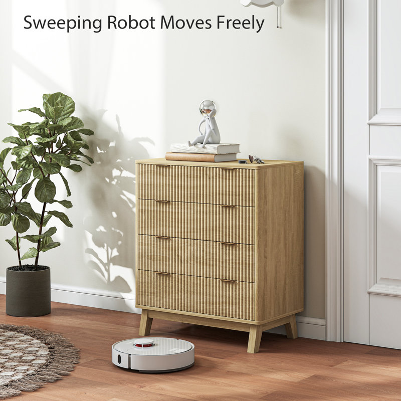 Commode cannelée pour chambre à coucher avec 4 tiroirs, commode de 28 po de largeur avec poignées à doigts dorées et 4 pieds en bois