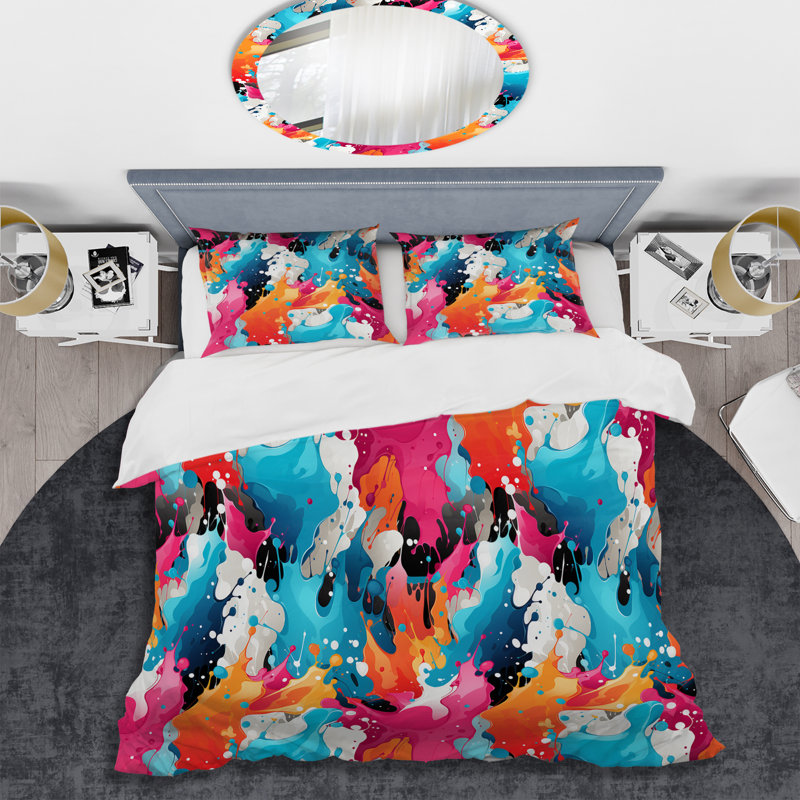 Artistic Paint Splash Dance - Ensemble de housse de couette abstrait - Microfibre de polyester