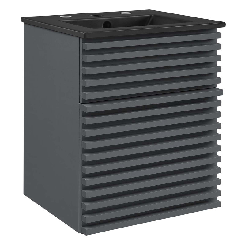 Modway Render 18" Wall-Mount Bathroom Vanity, Black, Gray